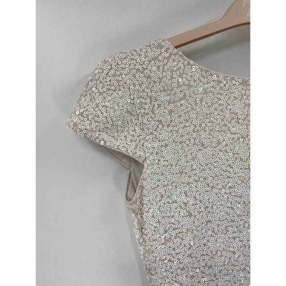 Badgley Mischka Sequined Draped Cowl Back Cap Sleeve Formal Maxi Gown Size 4 - Picture 4 of 8